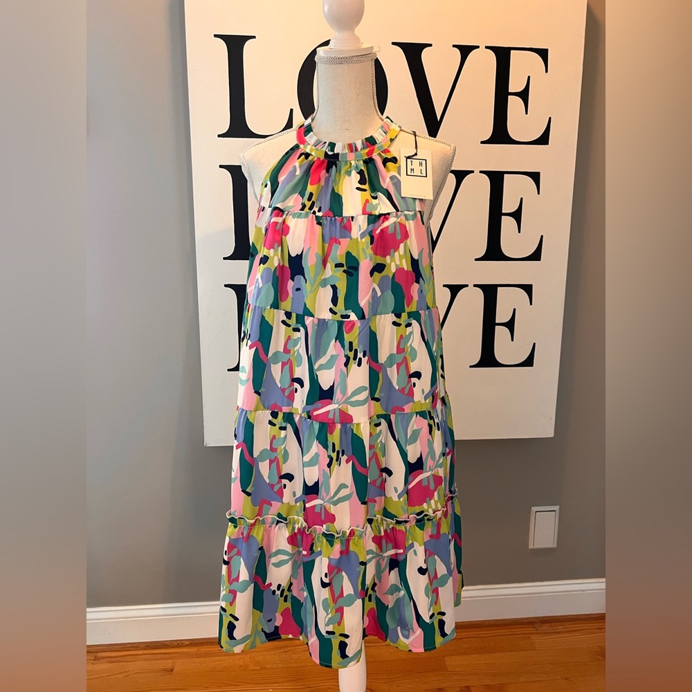 THML Multicolor Abstract Halter Dress size medium NEW!